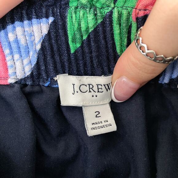 J. Crew Women's Linen Blend Navy Blue Pink Floral Elastic Waist Skirt size 2 - Picture 2 of 7